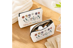 Floral Print Canvas Cosmetic Bag, Multi-Use Zipper Pouch, Portable Travel Makeup Organizer for Women: Print Design and Production Notes