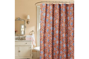 MUGINYU Boho Burnt Orange Floral Shower Curtain - 72x72 Inches,Cotton Blend Cloth Fabric, Botanical Coral Block Print Pattern for Rustic: Print Design and Production Notes