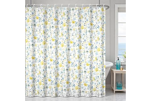 Yellow Blue Floral Shower Curtain, Watercolor Botanical Bath Decor, 72x72: Print Design and Production Notes