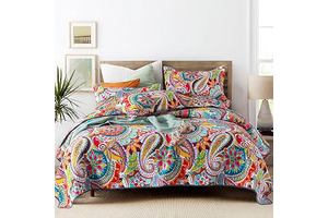 Qucover Queen Size Quilt Bedding Set, 100% Cotton Boho Quilted Bedspread Set, Vibrant Colorful Paisley Pattern Bed Coverlet with 2 Pillow Shams: Jacquard Weave and Production Notes