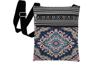 Ethnic Floral Crossbody Bag Symmetrical Print Adjustable Strap Purse Outdoor Travel Messenger Bag Birthday Present for Women Boho Style Daily: Print Design and Production Notes