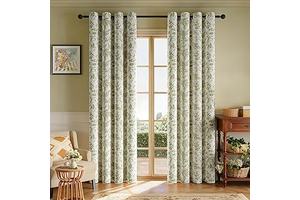 Rinwoc Vintage Leaf and Floral Print Blackout Curtains Set of 2 Panels 84 Inch, Grommet Top Linen Textured Drapes for Bedroom Living Room: Print Design and Production Notes