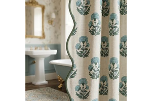 Boomkin Block Print Scalloped Shower Curtain Set with 12 Hooks: Print Design and Production Notes