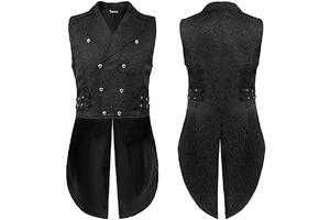 Mens Gothic Steampunk Double Breasted Jacquard Brocade Vest Waistcoat Sleeveless: Jacquard Weave and Production Notes