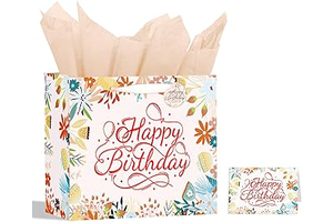 Powbrace 13" Birthday Gift Bag with Tissue Paper & Card(1 Pack Beige): Print Design and Production Notes