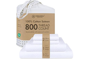 Threadmill Luxury 100% Cotton King Size Sheets Set- 800 Thread Count Jacquard Celine Hotel White, Better Than Egyptian Cotton,4 Pc Striped Bed: Jacquard Weave and Production Notes