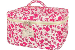Rose Red Large Quilted Floral Makeup Bag Cute Soft Coquette Aesthetic Cosmetic Bag Cotton Travel Toiletry Bag for Women: Print Design and Production Notes