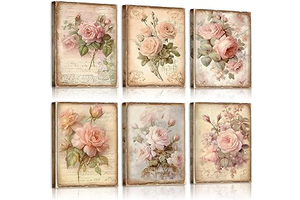Vercraft 6 Pcs Vintage Flowers Canvas Wall, Pink Rose, Grandmillennial: Print Design and Production Notes