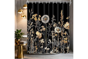 Boho Vintage Cottagecore Floral Spring Shower Curtain, Retro Beige Flower Polyester Fabric Waterproof with Hooks, Washable Farmhouse Country: Print Design and Production Notes