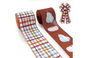 2.5" Fall Burlap Fabric Ribbon for Wreath Bows White Pumpkin Plaid Wired Edge Ribbon for Crafts DIY 5 Yard Fall Ribbon for Thanksgiving: Fabric Sourcing and Quality Notes