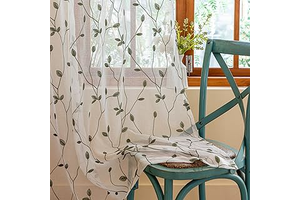 AmHoo 2 Panels Embroidered Leaf Pattern Semi Sheer Curtains Foliage Floral Voile Window Draperies Treatment for Bedroom Living Room Rod Pocket: Print Design and Production Notes