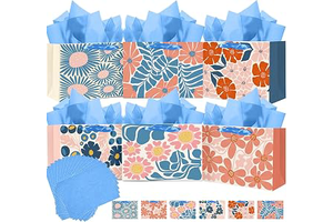 qiqee Medium Paper Gift Bags, 6PCS, Winter Floral Design: Print Design and Production Notes