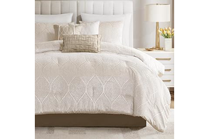 Madison Park Velvet Jacquard Champagne King Comforter Set, 7pc: Jacquard Weave and Production Notes