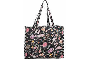 INDACORIFY Floral Print Quilted Tote Bag Cotton Handmade Shoulder Bag Yoga Shopping Beach Artist Boho Weekender Bag Everyday Use Tote bag: Print Design and Production Notes