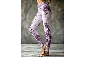 Women's Floral Leggings Purple Rose Print High Waisted Stretchy Yoga Pants Casual Slim Fit Workout Leggings: Print Design and Production Notes