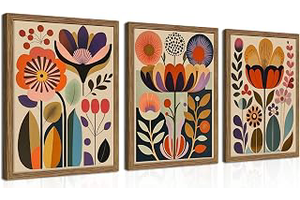 Framed Colorful Floral Wall Art Set of 3, Abstract Scandinavian Flower Canvas Wall Decor Paintings, Mid Century Modern Botanical Artwork: Print Design and Production Notes