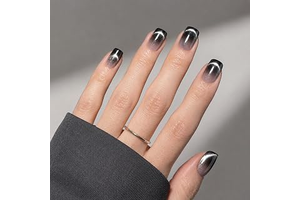 Black Ombre Cat Eye Press On Nails, Short Square Reusable Nails: Ombre Dyeing and Production Notes