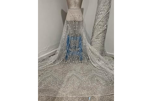Luxury Beaded Sequin Lace Fabric, Silver White, Tulle Mesh, Bridal Wedding Gown, Embroidered Rhinestone Pearl Design 54" Wide Sold by the Yard: Fabric Sourcing and Quality Notes