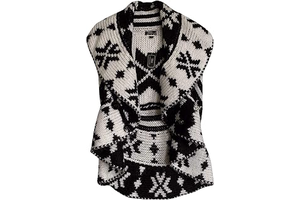 Women's Jacquard Knit Open Drape Front Vest with 2 Button Closure: Jacquard Weave and Production Notes