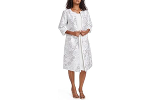 Women's Two Piece Dress Church Suits Mother Gift Special Occasion Wedding Party Jacquard Embroidery Long Jacket Church Set: Jacquard Weave and Production Notes