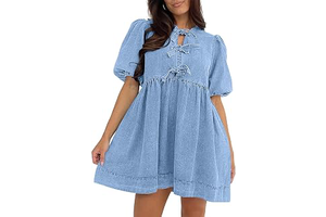 Denim Dress for Women Puff Sleeve Babydoll Jean Romper Casual: OEM Production and Sizing Notes