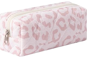 Cute Floral Cotton Pencil Case Large Capacity Pen Pouch Portable Stationery Organizer for Girls Students Soft Travel Cosmetic Bag (Leopard print: Print Design and Production Notes