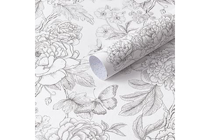 Safiyya Floral Peel and Stick Wallpaper Grey and White 17.3''×78.7'': Jacquard Weave and Production Notes