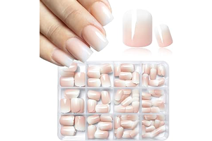 240pc Ombre Press on Nails Short Square Fake Nails with Tabs File: Ombre Dyeing and Production Notes