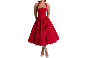 Women Halter Midi Dress Corset Back Layered Tulle Skirt A Line Formal Dresses Wedding Guest Bridal Shower: Jacquard Weave and Production Notes