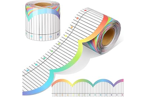 Zonon 65ft Pastel Ombre Notebook Paper Bulletin Board Borders Pastel Rainbow Notebook Paper Scalloped Board Trim Classroom Decorations for: Ombre Dyeing and Production Notes