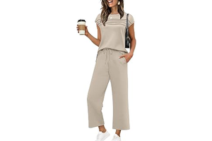 Two Piece Sets for Women Summer Spring Travel Vacation Outfits Cap Sleeve Lounge Matching Sets Wide Leg Pants S-3XL: OEM Production and Sizing Notes