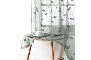HOMEIDEAS Sage Green Sheer Curtains Leaf Embroidered, 52x84 Inch, 2 Panels: Print Design and Production Notes