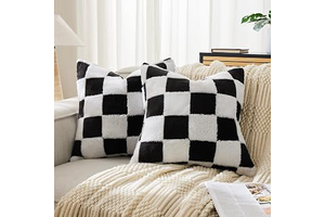 Ohocut Checkered Jacquard Shag Throw Pillow Covers, Pack of 2 Fluffy Black White Cute Decorative Aesthetic Soft Checkered Throw Pillow Cases for: Jacquard Weave and Production Notes