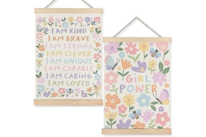 URLLUAE Girls Room Wall Decor, Nursery Colorful Flower Girly Wall Art With Wooden Poster Hanger, Pastel Floral Inspirational Canvas Prints: Print Design and Production Notes