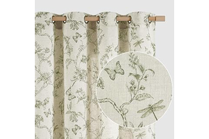Lazzzy Green Floral Linen Curtains Cottage Grommet Top 50W X 84L 2 Panels: Print Design and Production Notes