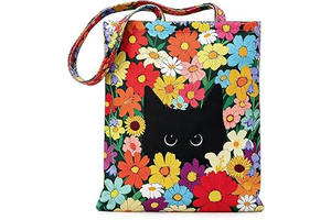Yivona Black Cat Canvas Tote Bag 100% Cotton Gifts for Women Cat Lovers: Print Design and Production Notes