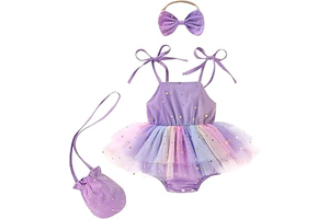 Baby Girl Princess Tulle Dress Adjustable Tie Strap Double Layered Puffy Outfits with Bag for Infant Girls 0-18M: Ombre Dyeing and Production Notes
