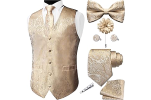 Fashion Vest for Men Paisley Jacquard Tie Waistcoat Bow tie Hanky Lapel Pin Cufflinks Set Wedding 7PCS: Jacquard Weave and Production Notes