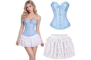 2 Pack Light Blue Corset Top and White Bloomer Skirt for Women: Jacquard Weave and Production Notes