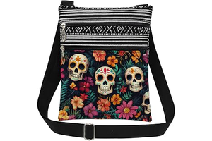 Sugar Skull Floral Print Crossbody Bag Day of The Dead Gift: Print Design and Production Notes