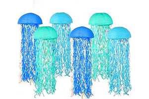 Set of 6 Blue Hanging Jellyfish Paper Lanterns 10'' - Under the Sea Party & Mermaid Birthday Decorations, Baby Shower, Nautical Events, Ocean: Ombre Dyeing and Production Notes