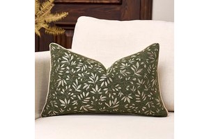 Green Fall Leaf Lumbar Throw Pillow Cover 12x20 Inches Farmhouse Vintage Floral Cushion Cover Neutral Outdoor Pillowcase Home Decorative for: Jacquard Weave and Production Notes