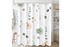 Gibelle Sage Green Beige Watercolor Floral Fabric Shower Curtain 72x72: Print Design and Production Notes