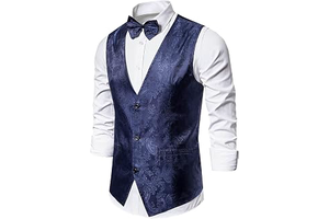 Mens Formal Suit Vest Paisley Floral Jacquard Business Dress Vest for Tuxedo Wedding Party Matching Bowtie Waistcoat: Jacquard Weave and Production Notes