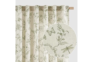 Lazzzy Green Floral Linen Curtains Farmhouse Rod Pocket 50W X 84L 2 Panels: Print Design and Production Notes