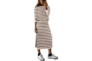Women 2 Piece Striped Sweater Skirt Set: OEM Production and Sizing Notes