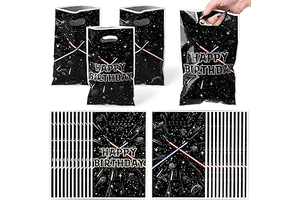 BOpusail Galaxy Movie Star Bag - 50Pcs Black Cartoon Galaxy Party Favor Bag Candy Treat Bags Print Happy Birthday Patterns with Handles Plastic: Print Design and Production Notes