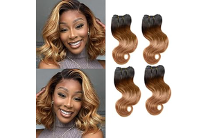 Ombre Human Hair Bundles Body Wave 4 bundle human hair 12A Virgin Unprocessed Human Hair Short Bundles Ombre Blonde Bundles(8888，1B/30): Ombre Dyeing and Production Notes