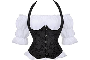 Costume Renaissance Underbust Corset with Strap and Shirt Blouse Plus Size Top Lace up Jacquard Floral: Jacquard Weave and Production Notes