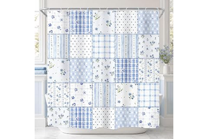 Blue Patchwork Shower Curtain,Floral Flower Wildflower Bathroom Curtain Set: Print Design and Production Notes